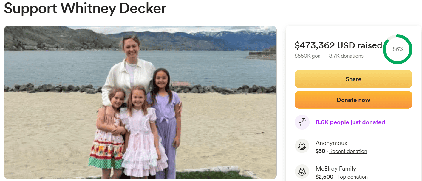 Whitney Decker GoFundMe Update: Over $400,000 Donated