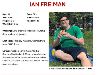 Ian Freiman Missing In Rumsey Playfield NY, September 10